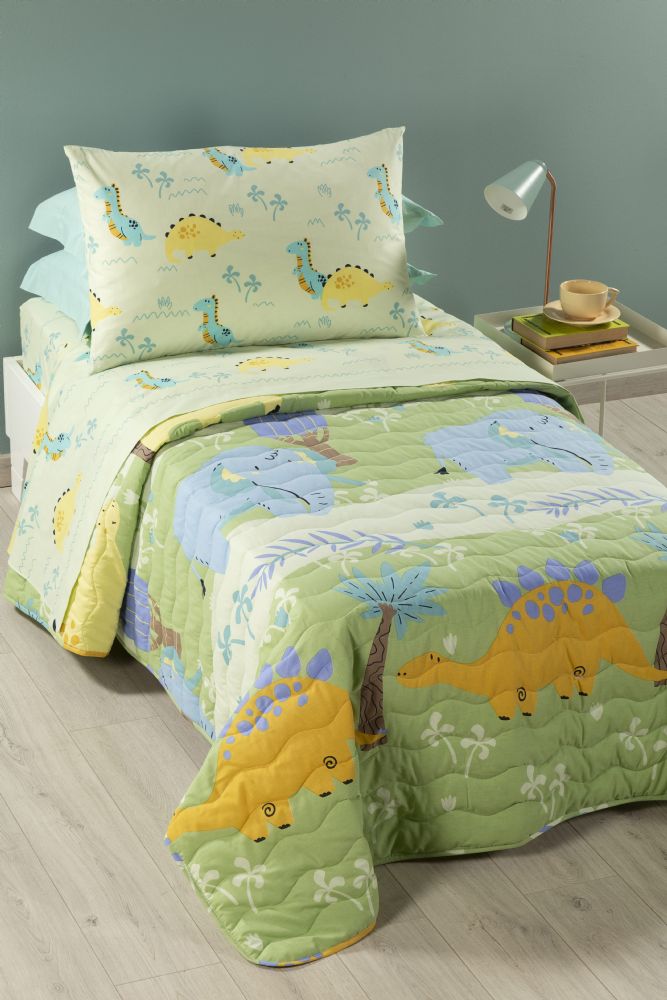 Vacchetti | Copriletto Trapuntato Quilt 1 Piazza E Mezza Kids Jurassic Cotone