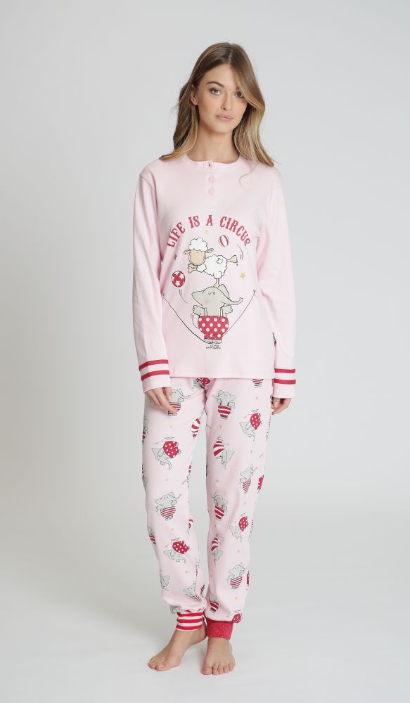 Vacchetti | Pigiama Donna Serafino Con Polsino Happy People 5691 Caldo Cotone