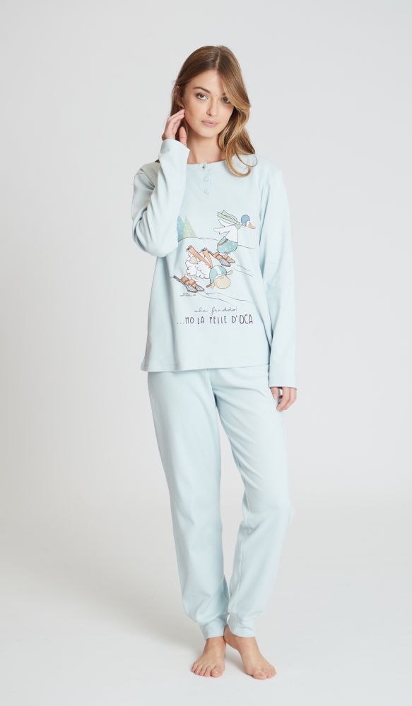Vacchetti | Pigiama Donna Girocollo Con Polsino Happy People 5750 Caldo Cotone
