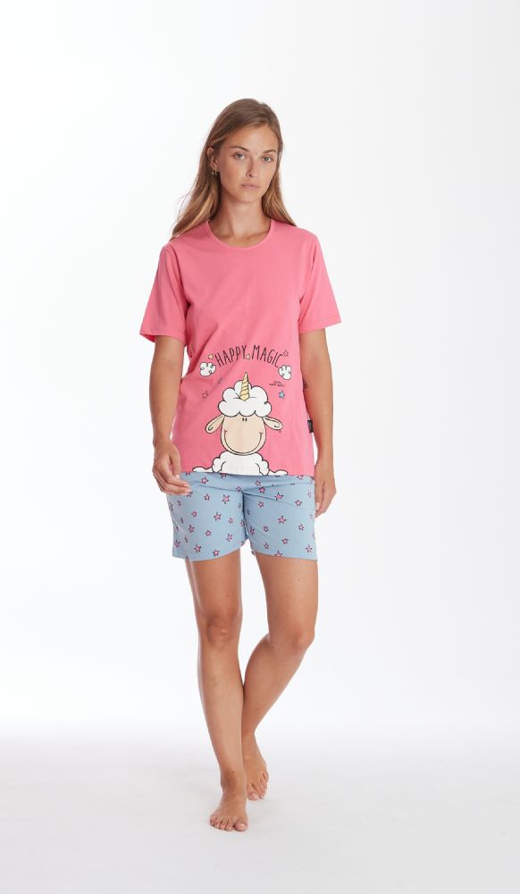 Vacchetti | Pigiama Donna Corto Girocollo Happy People 5915 Cotone