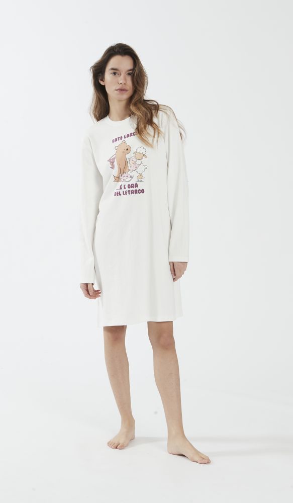 Vacchetti | Camicia Da Notte Donna Girocollo Happy People 6073 Caldo Cotone