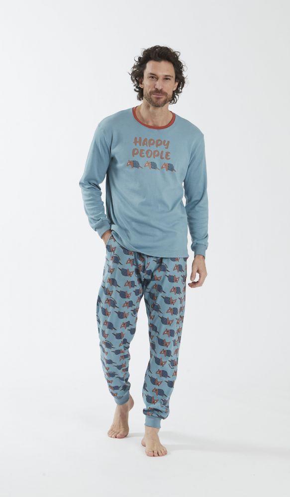 Vacchetti | Pigiama Uomo Girocollo Con Polsino Happy People 6103 Caldo Cotone