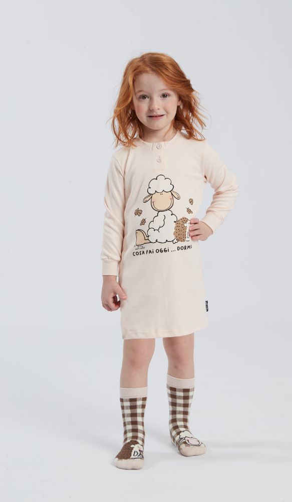 Vacchetti | Camicia Da Notte Ragazza Serafino Fantasia Happy People 6365 Caldo Cotone