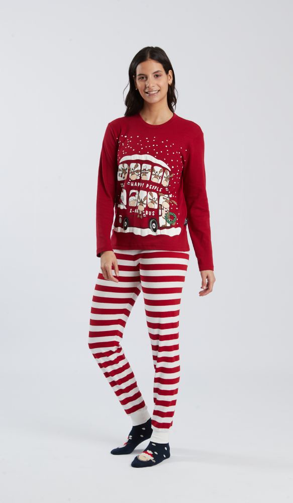 Vacchetti | Pigiama Donna Girocollo Con Polsino Fantasia Happy People 6491 Caldo Cotone