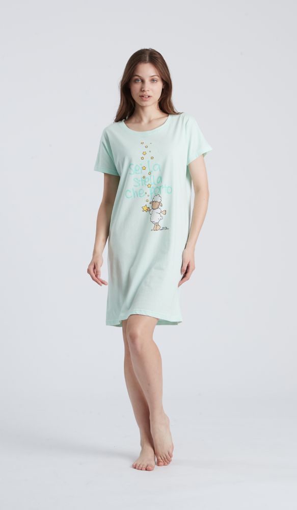 Vacchetti | Camicia Da Notte Girocollo Manica Corta Fantasia Happy People 6600 Cotone
