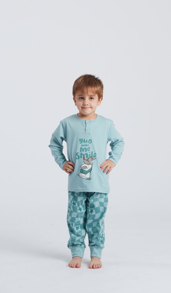 Vacchetti | Pigiama Bambino Serafino Con Polsino Fantasia Happy People 6611 Cotone Jersey