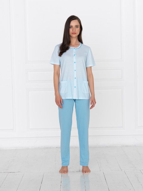 Vacchetti | Pigiama Donna Aperto Maniche Corte Linclalor 74650 Cotone Jersey