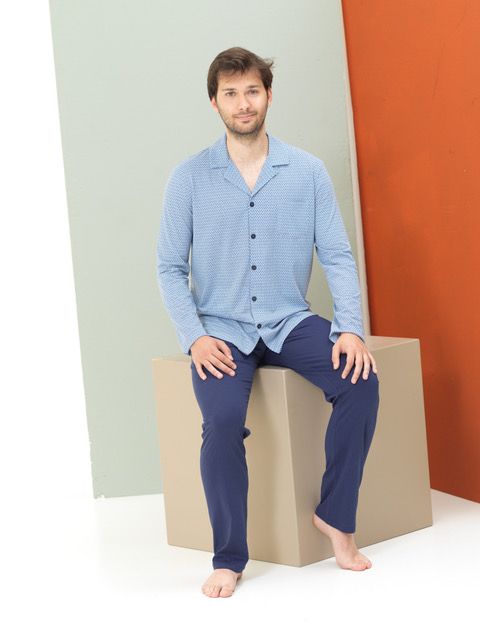 Vacchetti | Pigiama Uomo Aperto Con Rever 74874 Cotone Jersey