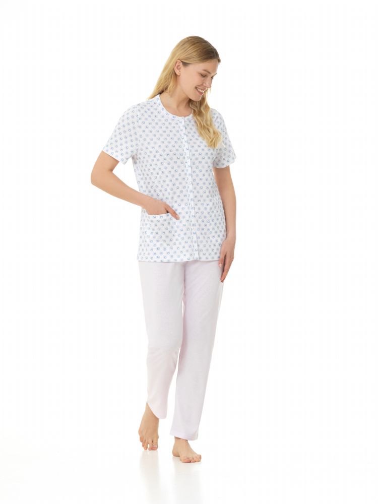 Vacchetti | Pigiama Aperto Donna Manica Corta Pantalone Lungo 74962 Cotone Jersey