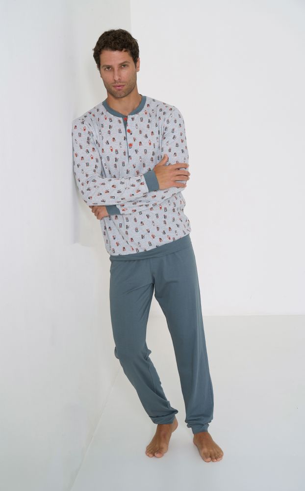 Vacchetti | Pigiama Uomo Serafino Con Polsino Fantasia 75425 Cotone Jersey