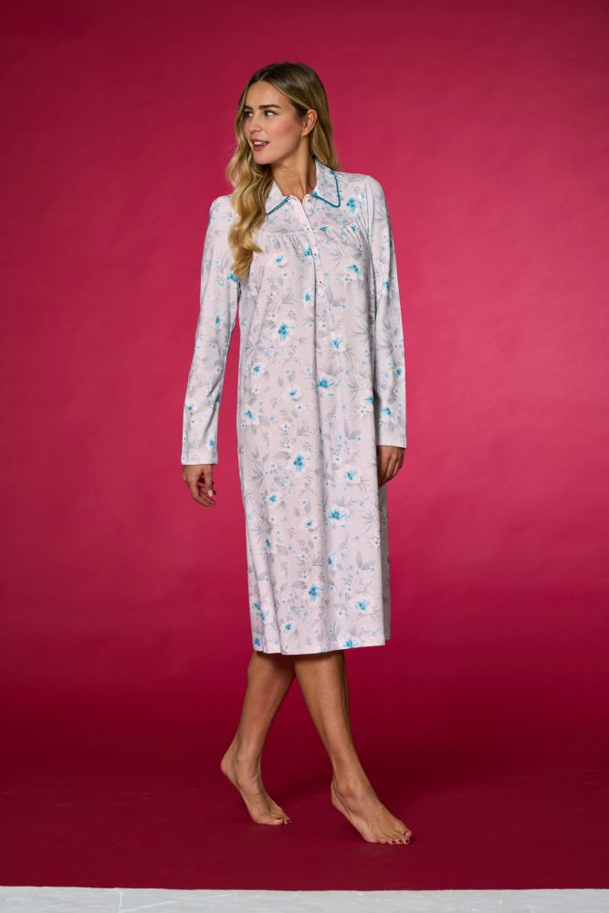 Vacchetti | Camicia Da Notte Serafino Con Raglan e Colletto Fantasia 92221 Caldo Cotone