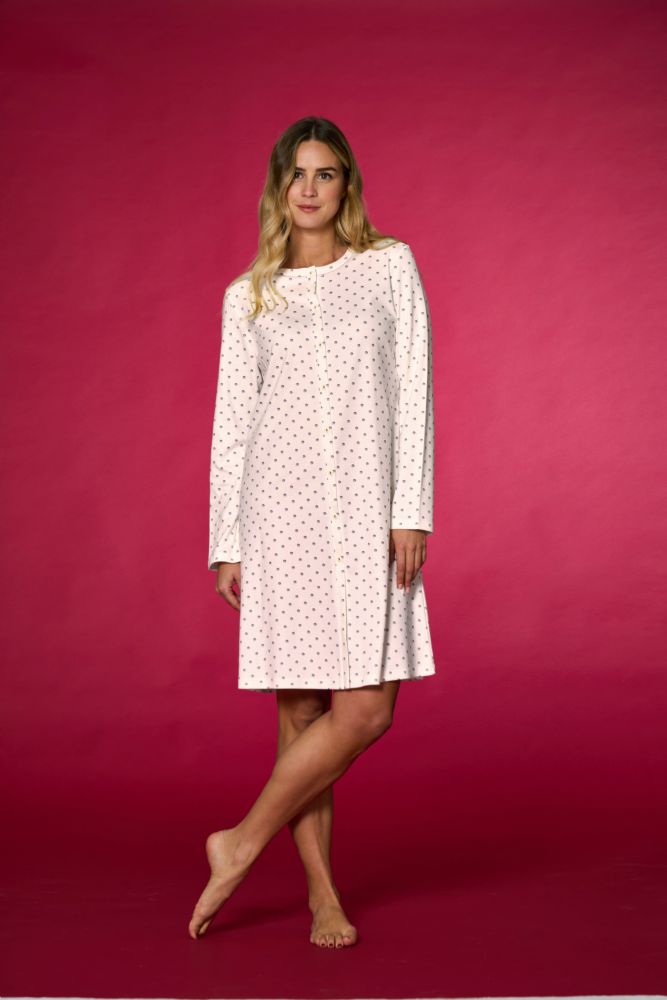 Vacchetti | Camicia Da Notte Aperta Fantasia 92229 Caldo Cotone
