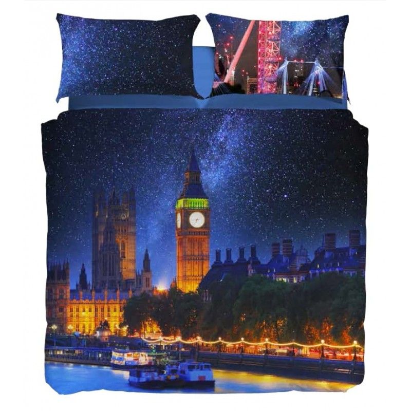 Vacchetti | Completo Copripiumino 2 Piazze Fotografico Sogni Di Viaggio Magical London Cotone