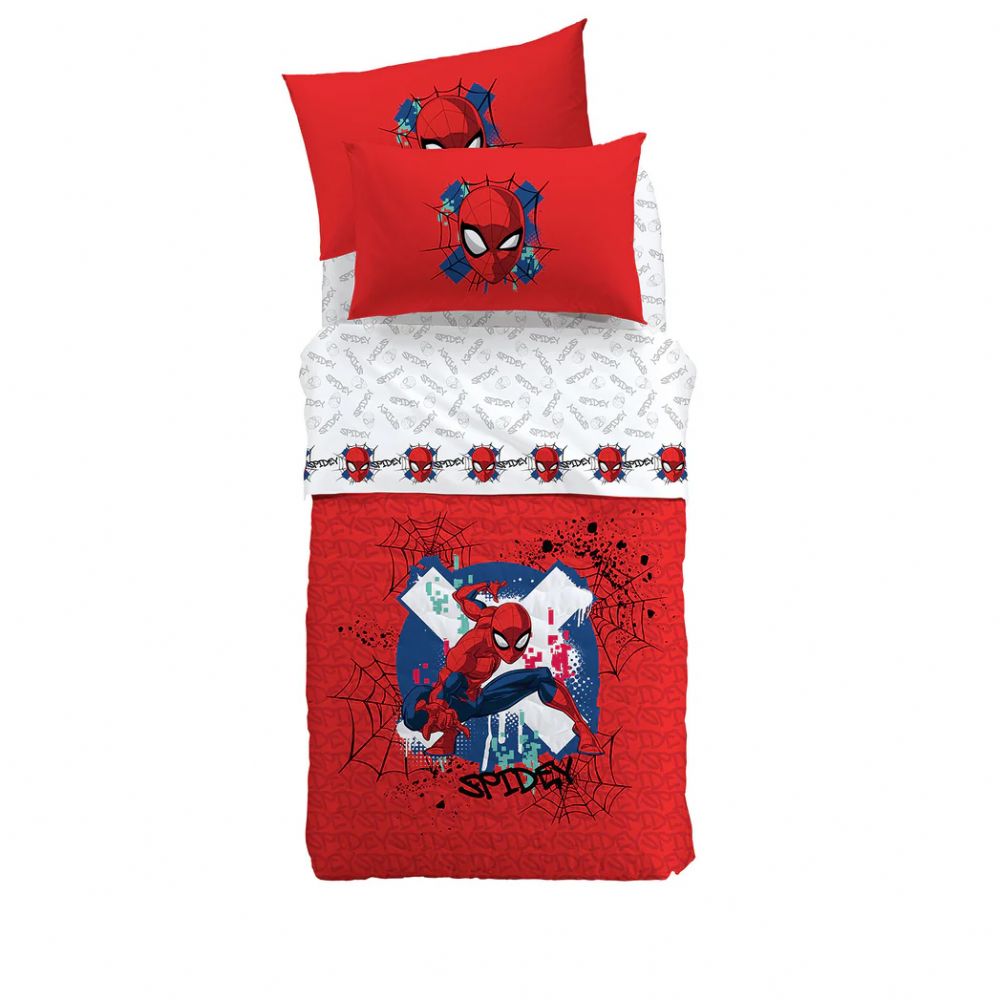 Vacchetti | Copriletto Trapuntato Quilt 1 Piazza Marvel Spiderman Red Cotone
