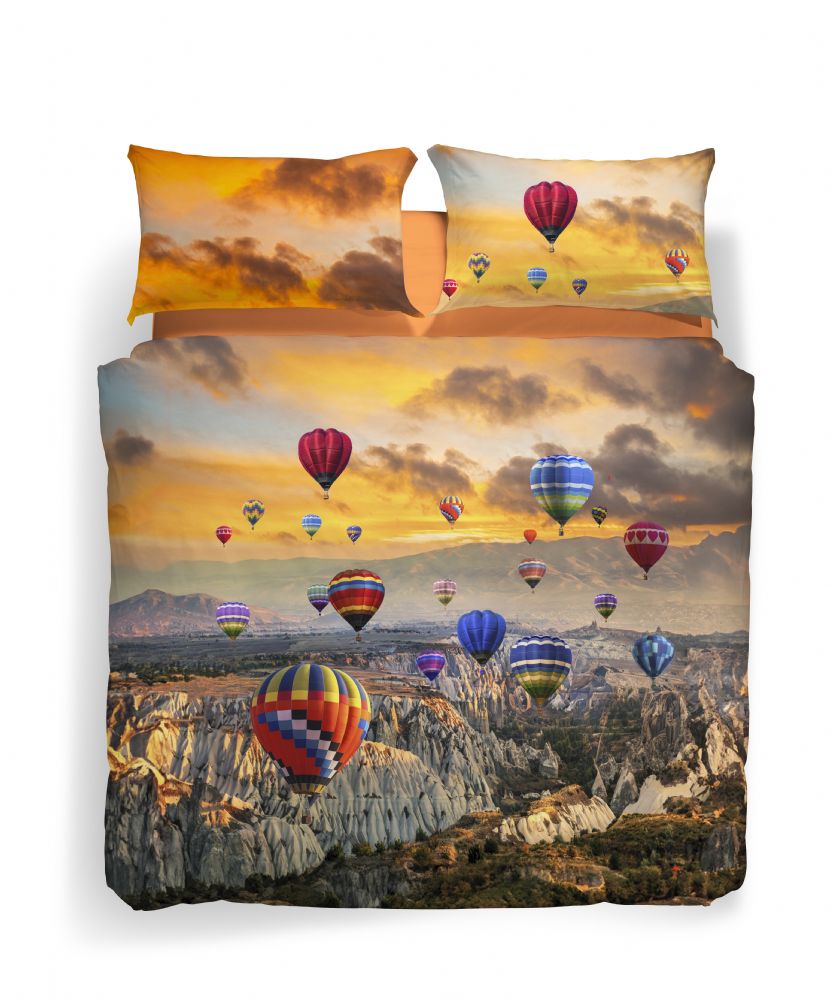 Vacchetti | Completo Copripiumino 1 Piazze E Mezza Fotografico Sogni Di Viaggio Cappadocia Cotone