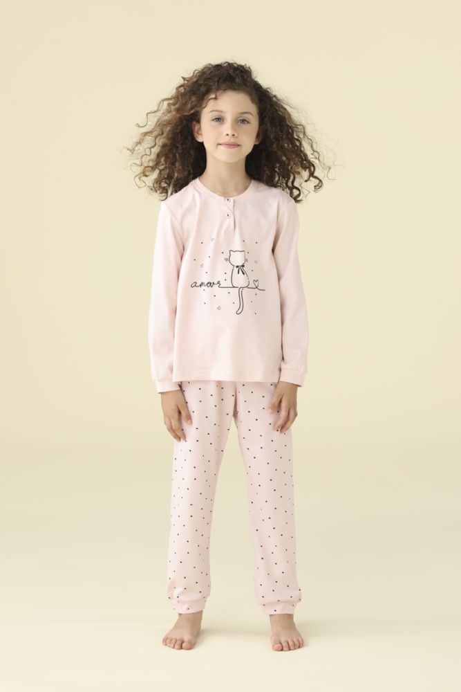Vacchetti | Pigiama Ragazza Serafino Con Polsino FE2608PB Cotone Jersey