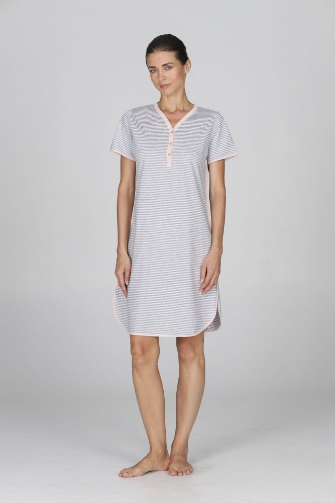 Vacchetti | Camicia Da Notte Mezza Manica Serafino Pia FFC459 Cotone Jersey