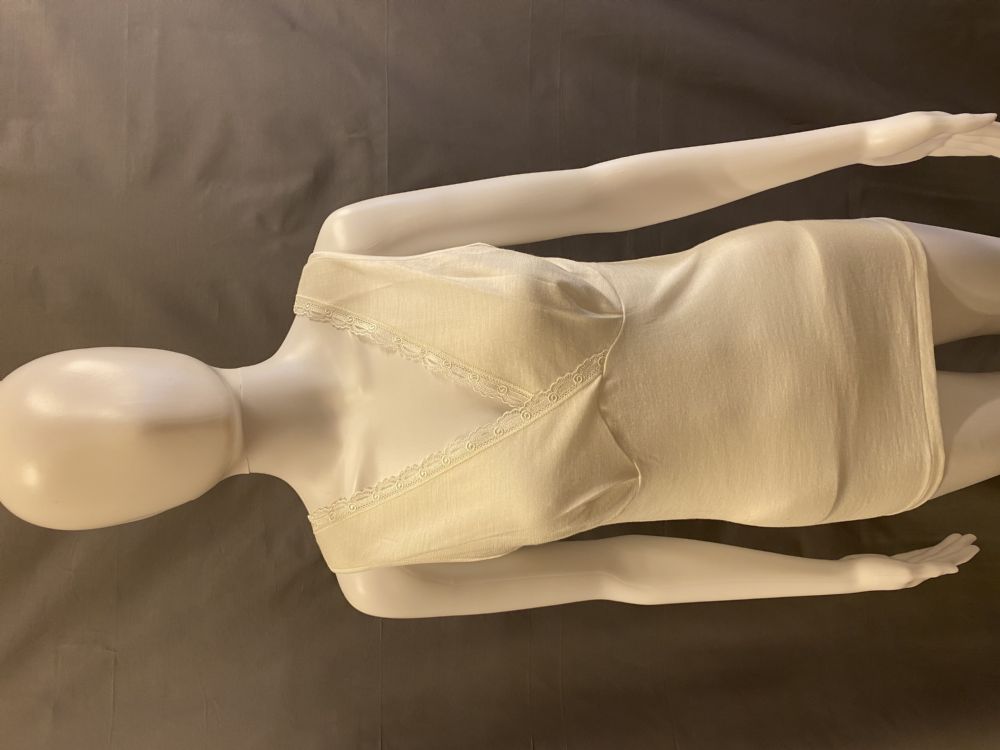 Vacchetti | Canottiera Donna Spalla Larga Forma Seno Pizzo Giada Lana/Cotone