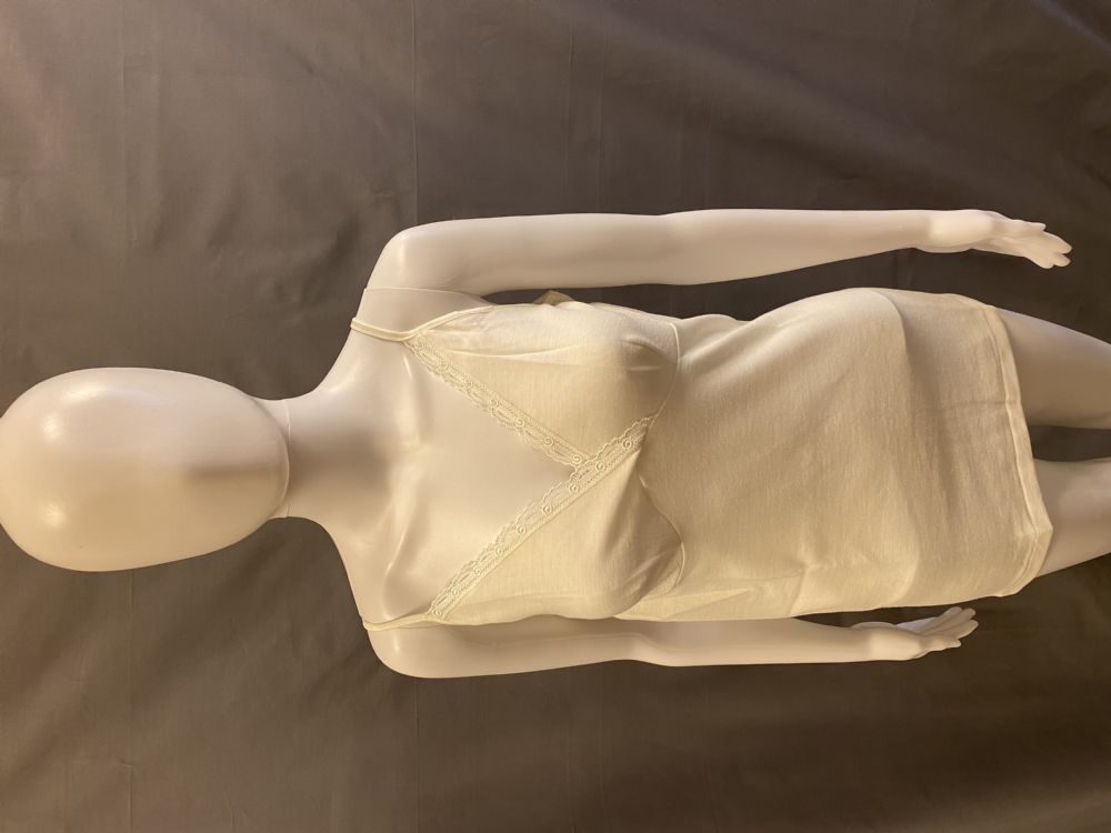 Vacchetti | Canottiera Donna Spalla Stretta Forma Seno Pizzo Giada Lana/Cotone