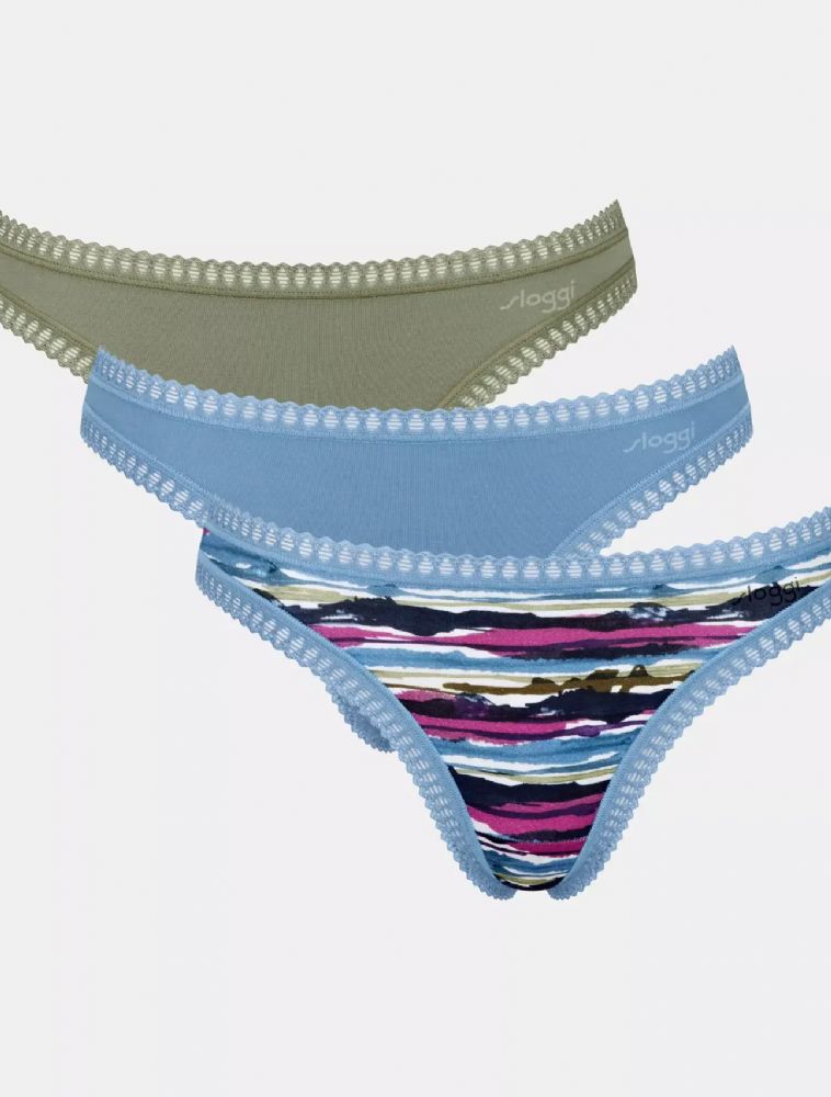 Vacchetti | 3 Slip Perizoma Fianco Basso Fantasia Go Crush String Cotone Elasticizzato Biologico