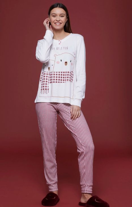 Vacchetti | Pigiama Donna Serafino Con Polsino Noidinotte Hug Me FA7897AB Cotone Caldo