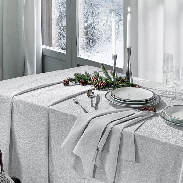 Vacchetti | Servizio Tavola Con Tovaglioli 12 Posti Rettangolare Natale In Tavola Snowflake Cotone Jacquard