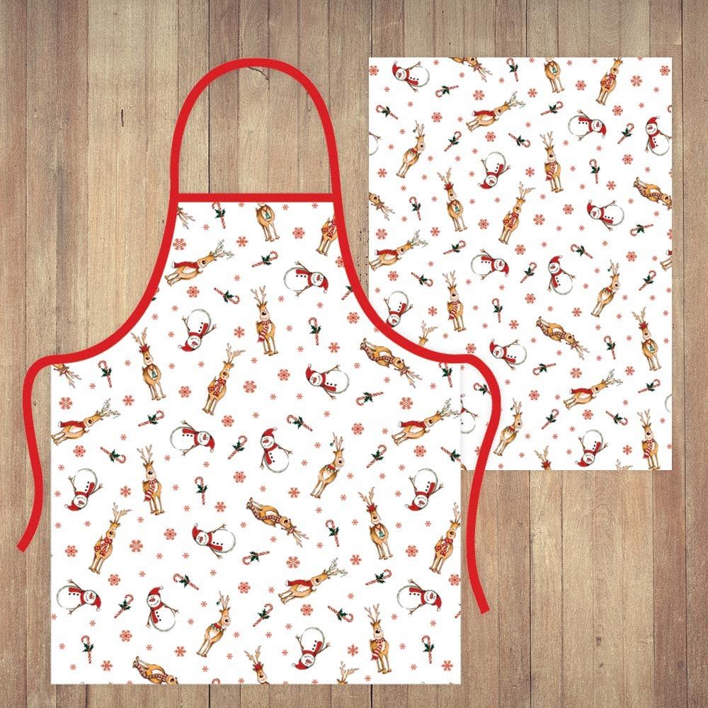Vacchetti | Set Cucina Grembiule + Strofinaccio Asciugapiatti Snowy Cotone Panama