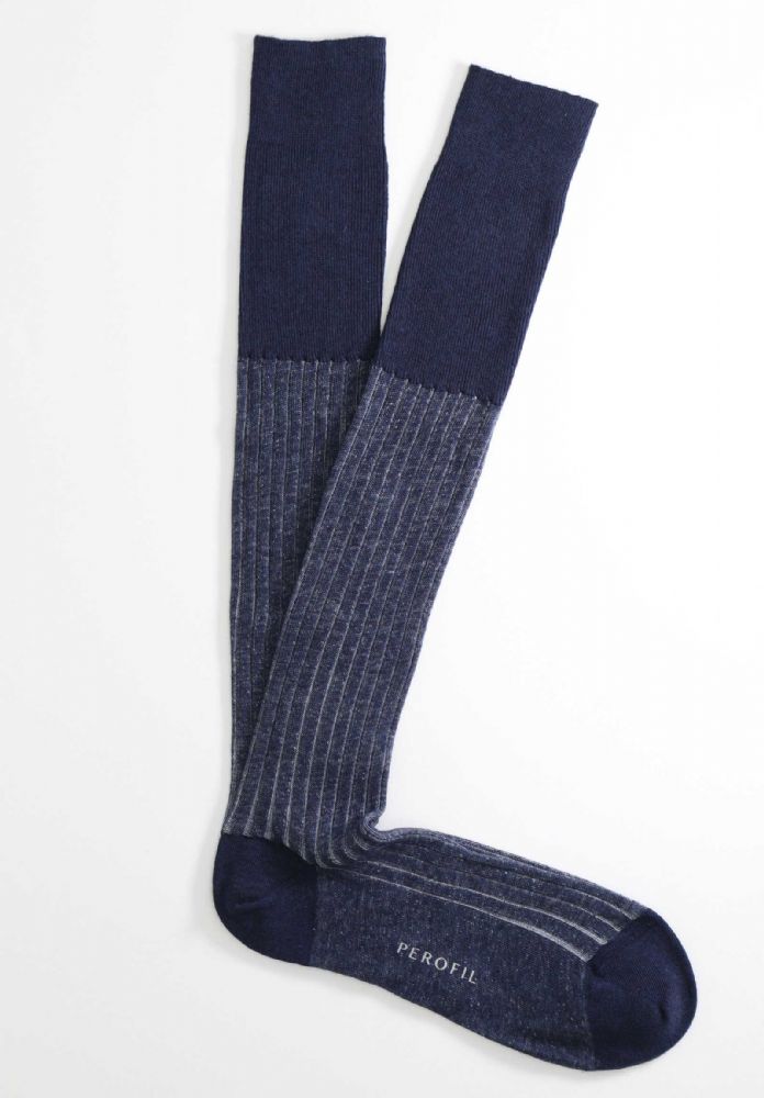 Vacchetti | Calza Lunga Uomo Costina Tinta Unita Melange VPRC93020 Cotone/Cashmere
